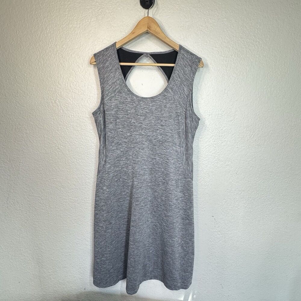 Prana Calico Dress Women XL Gray Stretch Active Sundress Built in Bra Outdoors